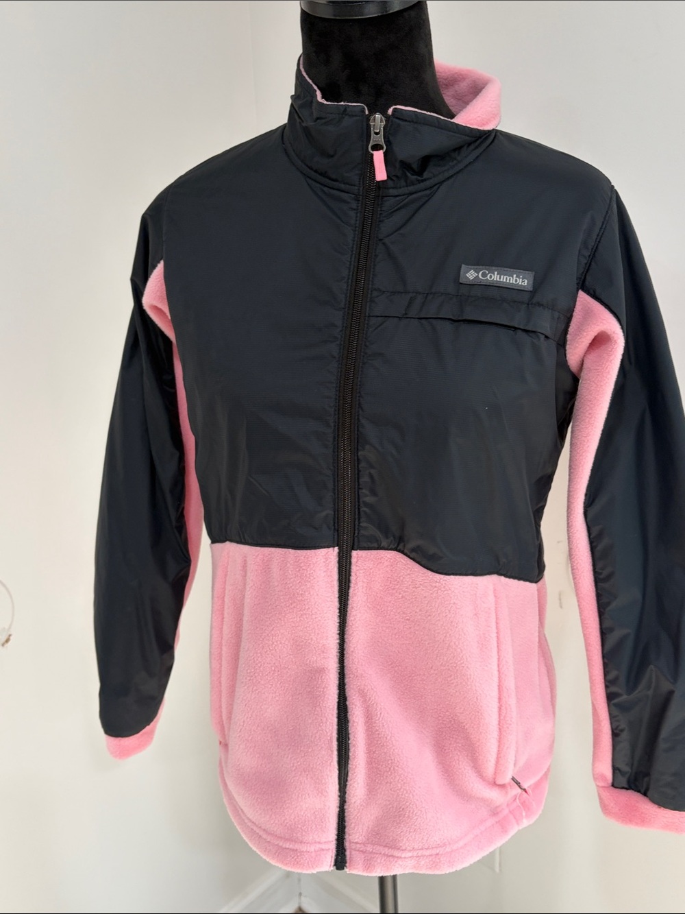 Columbia Pink and Black Kids Fleece Jacket with Wind Panels